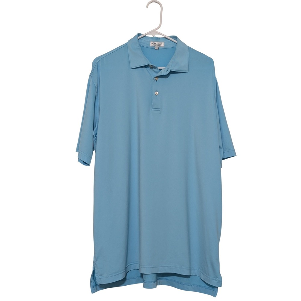 Peter Millar Mens Polo Shirt Large Blue Performance Golf Casual